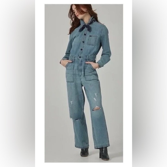 Lee Pants - Lee Blue Denim distressed WOMEN'S UNION-ALLS